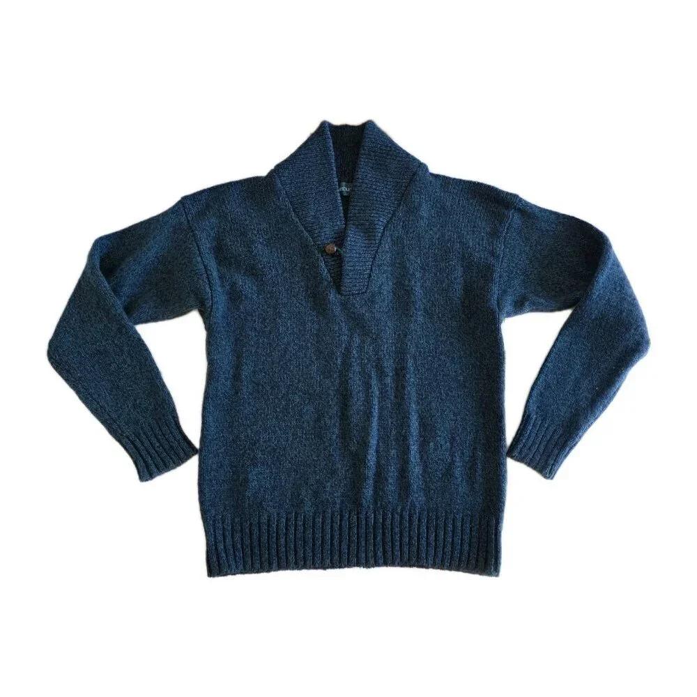 Cricketeer Vtg Sweater Mens L Blue Green Wool Blend Shawl Collar Grandpa Cottage